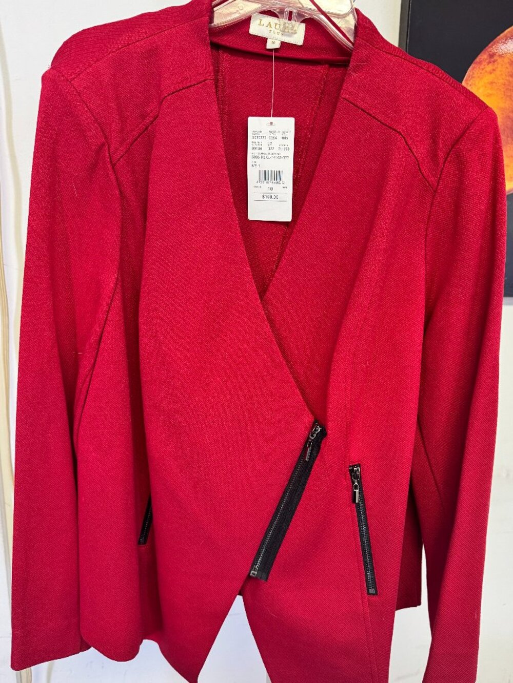 Red Laura Plus open-front asymmetrical zip jacket